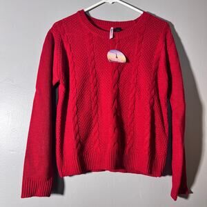 Love By Design Cable Knit Sweater Large Red Crewneck Chunky Cozy Pullover